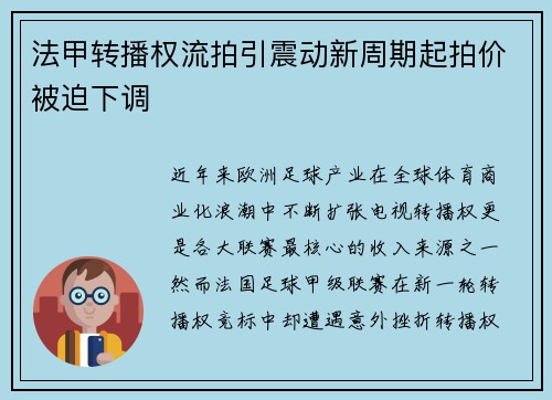 法甲转播权流拍引震动新周期起拍价被迫下调 法甲转播权流拍引震动新周期起拍价被迫下调