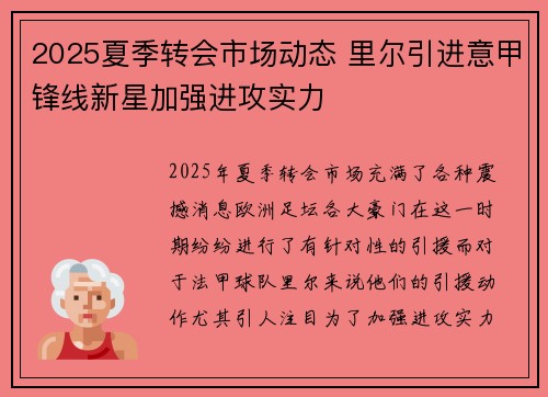 2025夏季转会市场动态 里尔引进意甲锋线新星加强进攻实力 2025夏季转会市场动态 里尔引进意甲锋线新星加强进攻实力